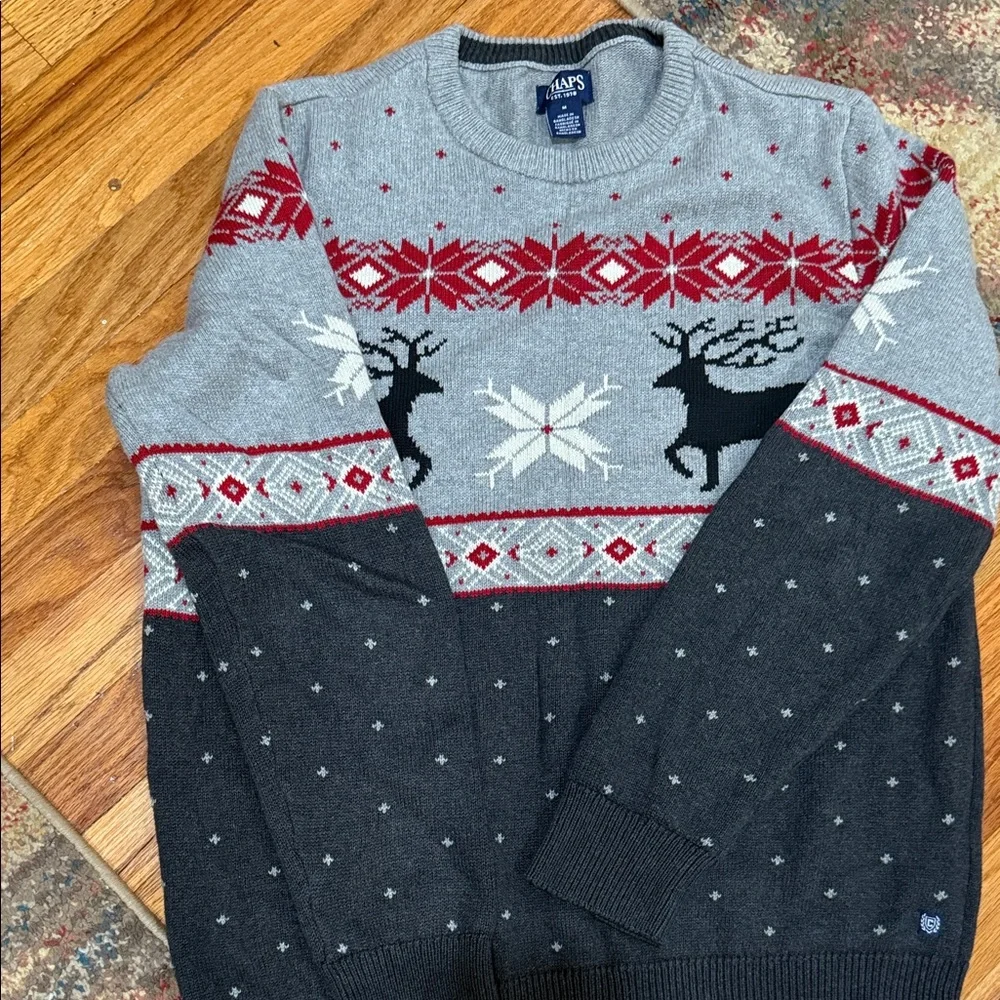 Chaps Men's Gray and Red Crewneck Sweater - Picture 1 of 1